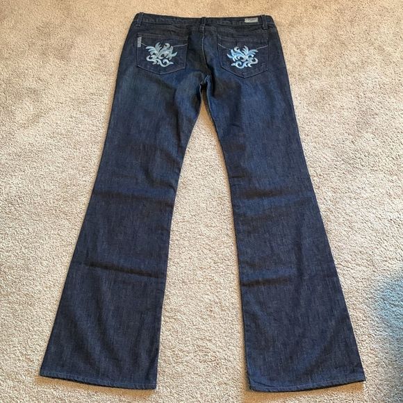 Paige Embroidered Denim Jeans Womens Sz 32 - Picture 4 of 11